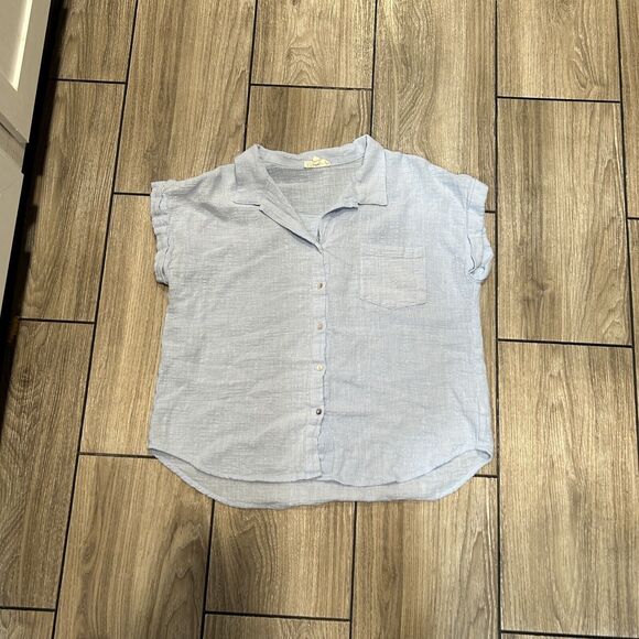 Womens Top Size Large Blue Lightweight Breathable Cap Sleeve Mother Of Pearl - Picture 1 of 11